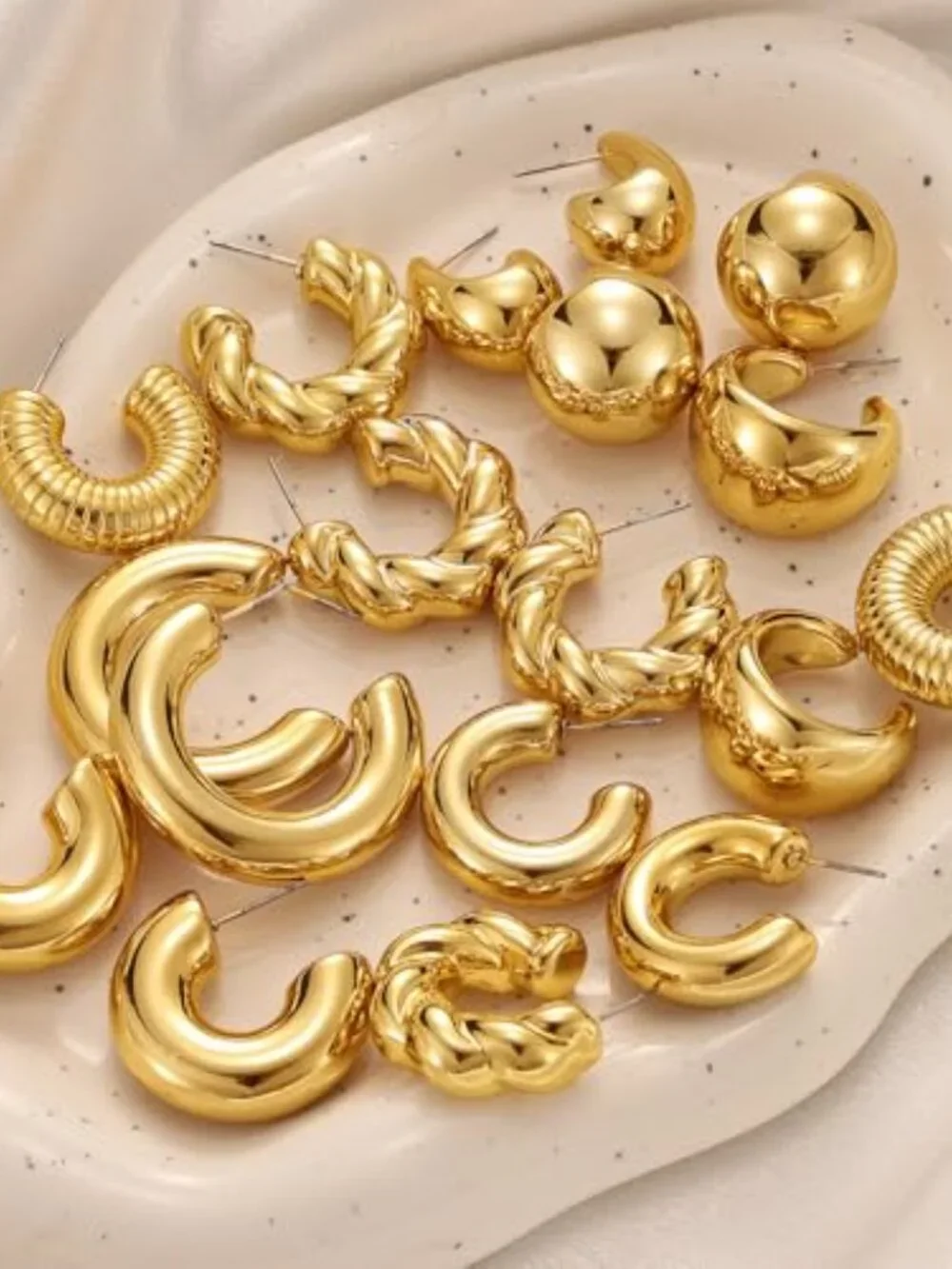 New - 24 Pairs Gold‎ Hoop Earrings Set for Women Hypoallergenic Chunky Chain